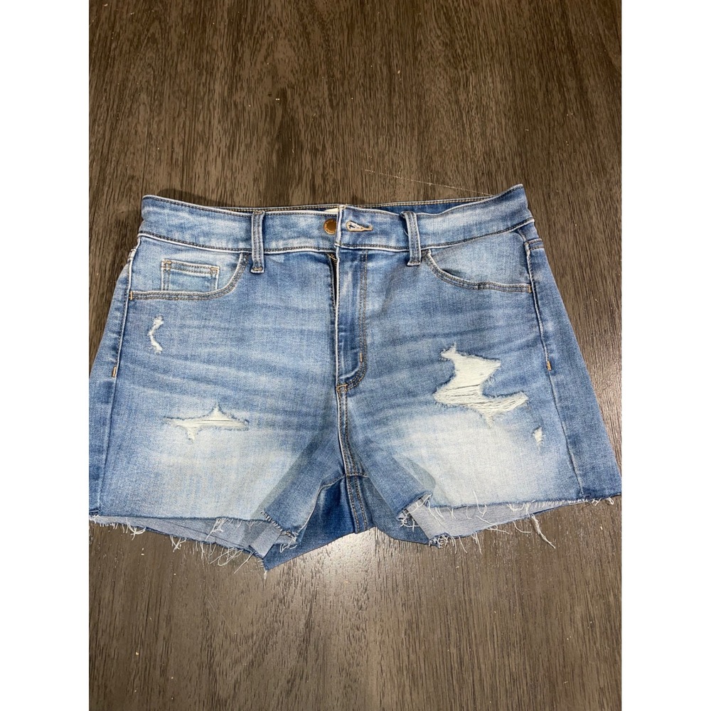 Universal Thread Women 10 Blue Denim Shorts High Rise Midi Distressed Raw Hem